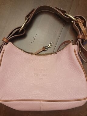 Dooney & Bourke Pink Pebble Leather Shoulder Bag with Tan Trim